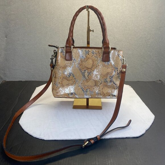 Patricia Nash ‘Norcia’ Metallic Python Print Cracked Leather‎ Satchel Crossbody - Picture 4 of 15